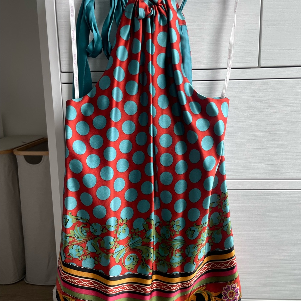 Hale Bob Red and Teal Polka Dot Blouse
